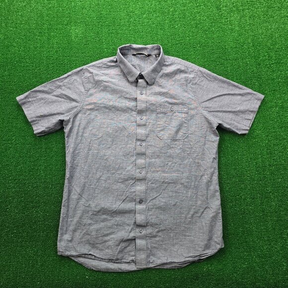 Travis Mathew Shirt Mens Medium Gray Short‎ Sleeve Button Up Casual Preppy - Picture 1 of 10